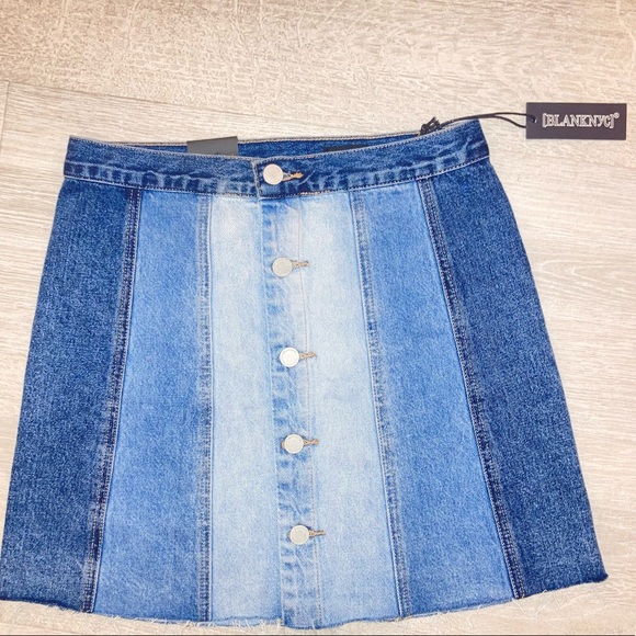 Blank NYC All or Nothing Denim Jean Skirt 26 Dolls Kill patchwork denim skirt - Picture 9 of 13